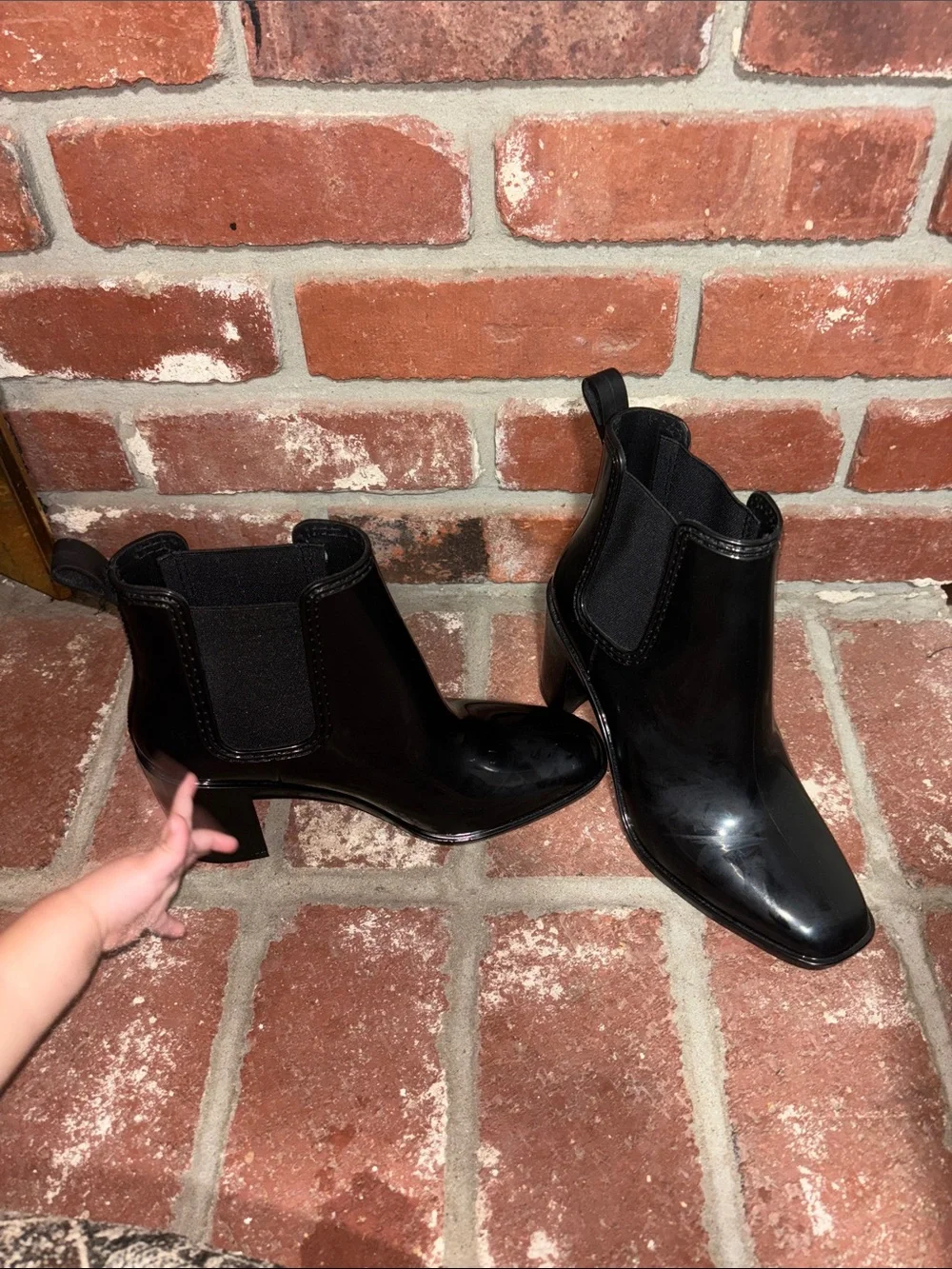 Jeffrey Campbell Black Gloss Chelsea Block Heel Ankle Boots